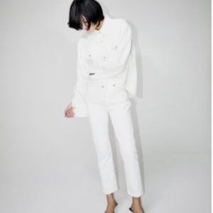 AGolde Riley Long High Rise Straight Jeans in Sour Cream